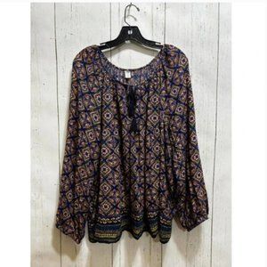 Old Navy Blouson Tunic Bohemian Top XXL Peasant Shirt Indie Long Sleeve Tassels